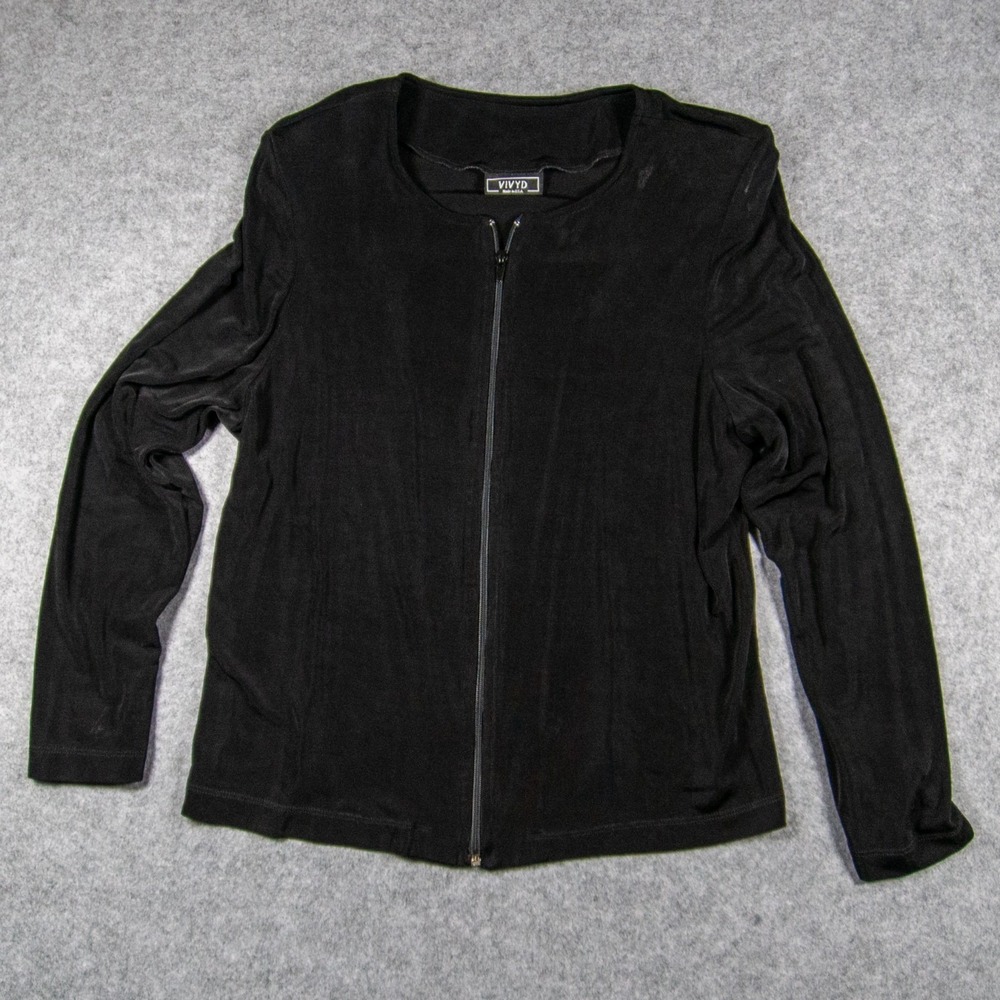Vintage VIVYD Black Zip Up Cardigan Jacket Made in USA Goth Slinky Ribbed Knit